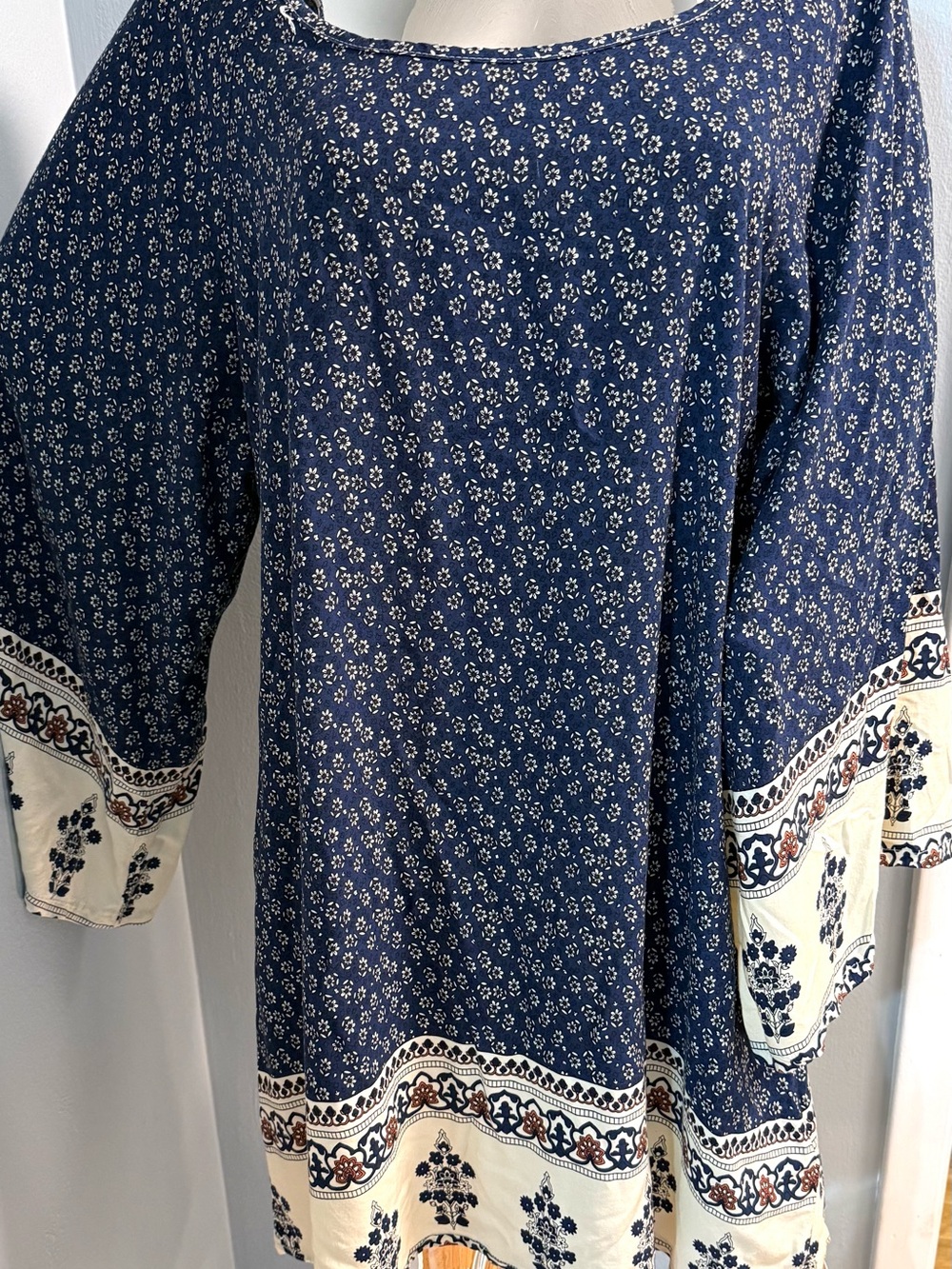 Nostalgia Navy Blue Floral Border Tunic